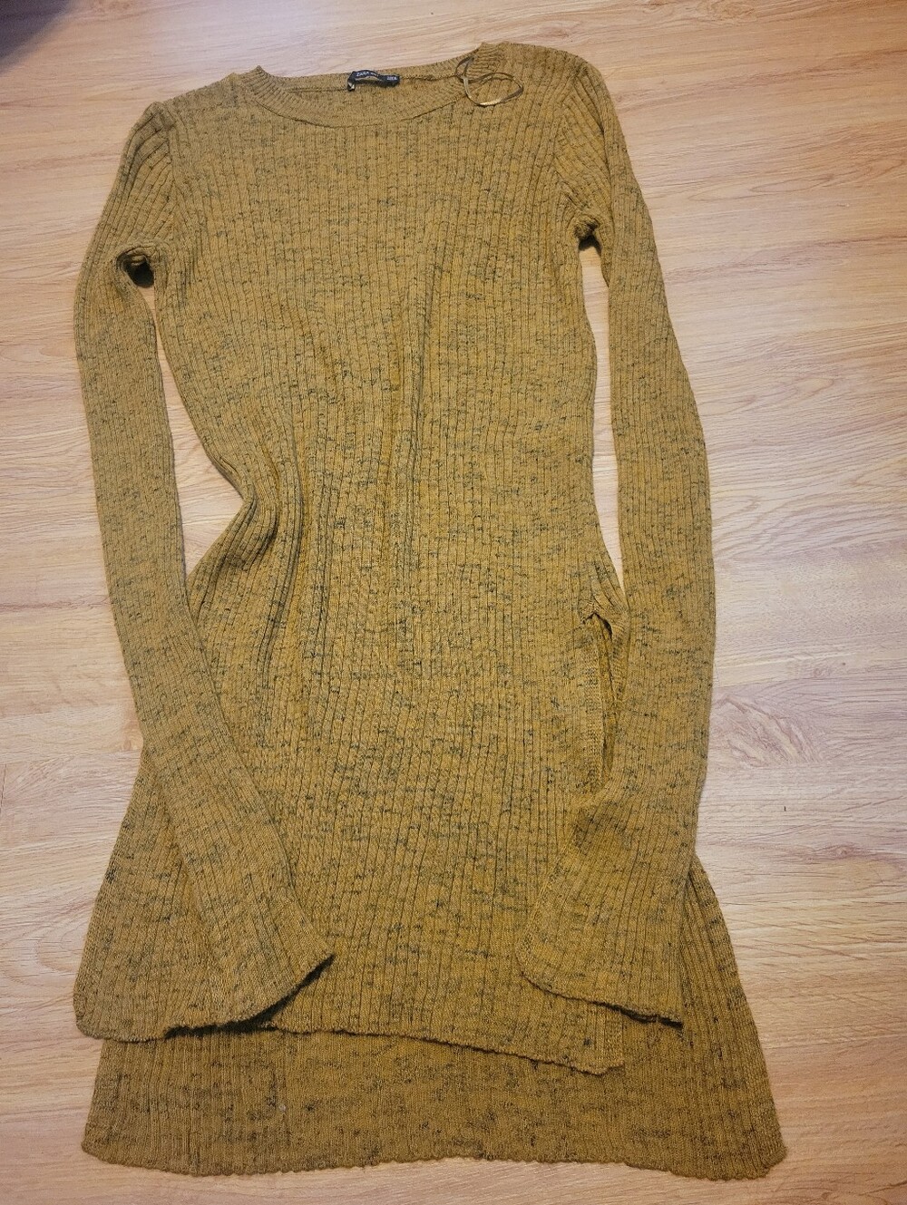 Zara Knit Mustard Yellow Ribbed Tunic Dress / Long Sweater - Size M